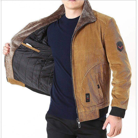 Herren Bequeme Cordjacke mit Fleece-Kragen Nord Taschen
