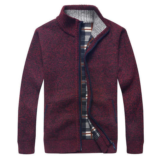 Herren Gefütterte Strick-Zipjacke mit Stehkragen und karierter Fleece-Innenseite Nord Taschen