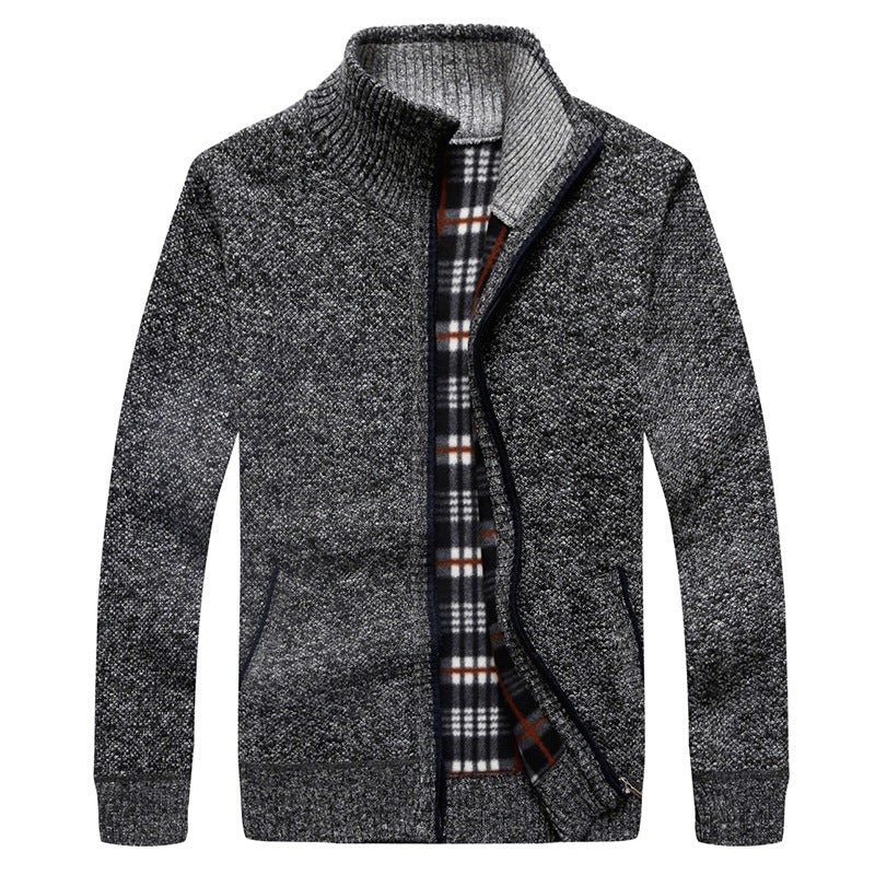 Herren Gefütterte Strick-Zipjacke mit Stehkragen und karierter Fleece-Innenseite Nord Taschen