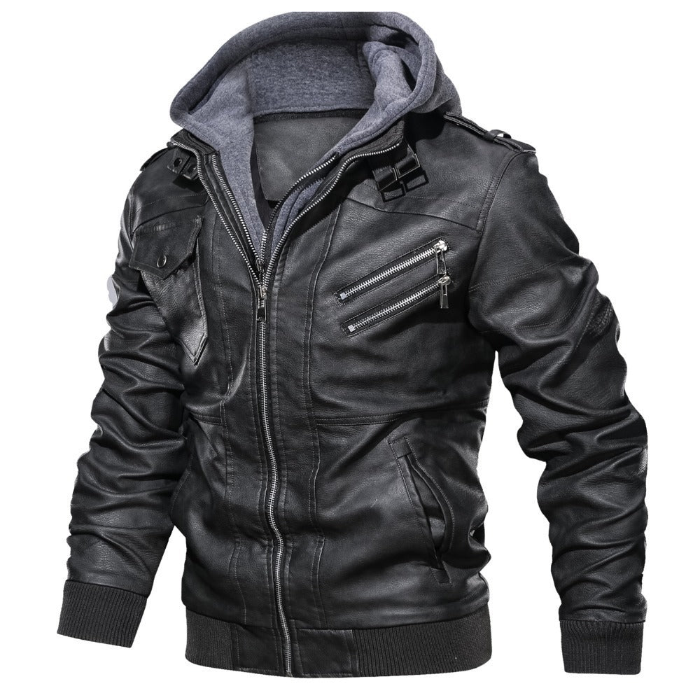 Herren funktionale Lederjacke mit Kapuze Nord Taschen