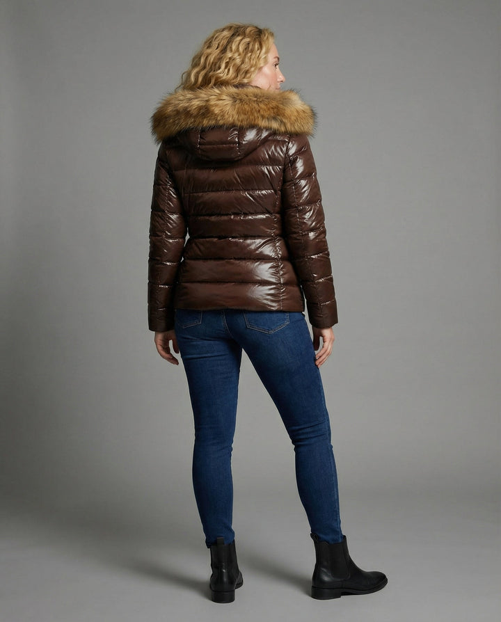 Damen Steppjacke Kunstfellkragen