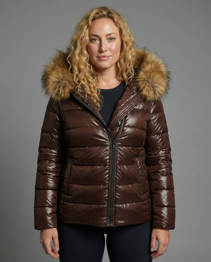 Damen Steppjacke Kunstfellkragen