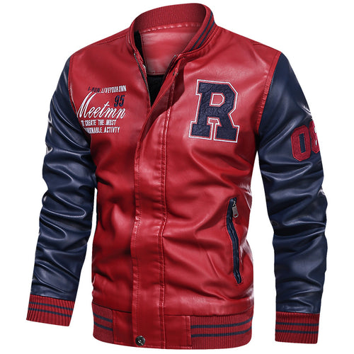 Herren Varsity-Bomberjacke im College-Stil aus Kunstleder mit bestickten Logos & kontrastreichen Ärmeln Nord Taschen