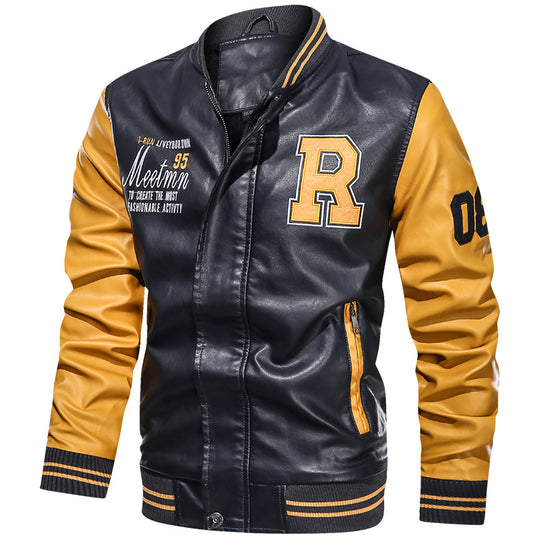 Herren Varsity-Bomberjacke im College-Stil aus Kunstleder mit bestickten Logos & kontrastreichen Ärmeln Nord Taschen