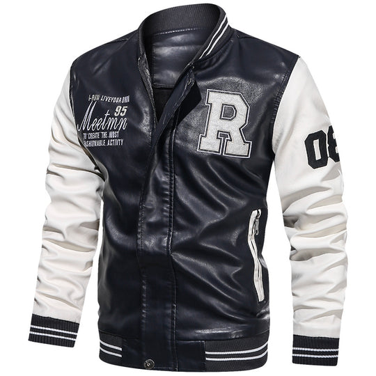Herren Varsity-Bomberjacke im College-Stil aus Kunstleder mit bestickten Logos & kontrastreichen Ärmeln Nord Taschen