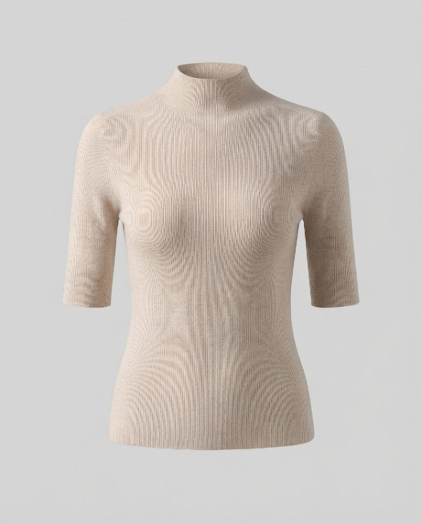 Damen Halbarm Feinstrickpullover mit kurzem Stehkragen und figurbetonter Passform Nord Taschen