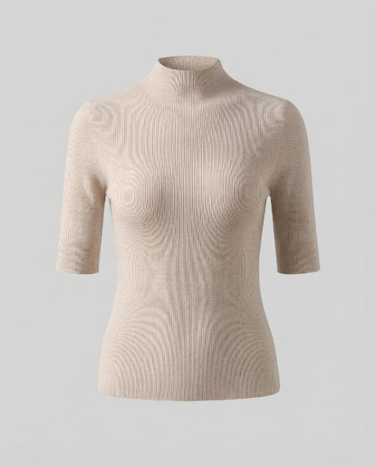 Damen Halbarm Feinstrickpullover mit kurzem Stehkragen und figurbetonter Passform Nord Taschen