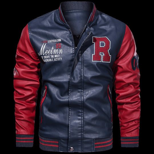 Herren Varsity-Bomberjacke im College-Stil aus Kunstleder mit bestickten Logos & kontrastreichen Ärmeln Nord Taschen
