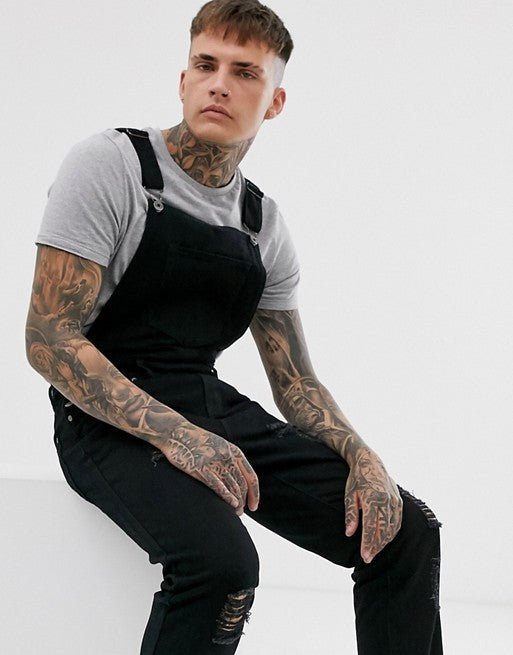 Herren Denim-Latzhose mit lässigen Destroyed-Details