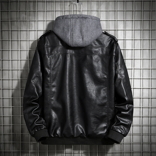 Herren Modische Lederjacke mit Kapuze Nord Taschen