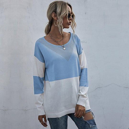 Damen Lockere Strickpullover im Blockmuster mit V‑Ajour‑Detail Nord Taschen
