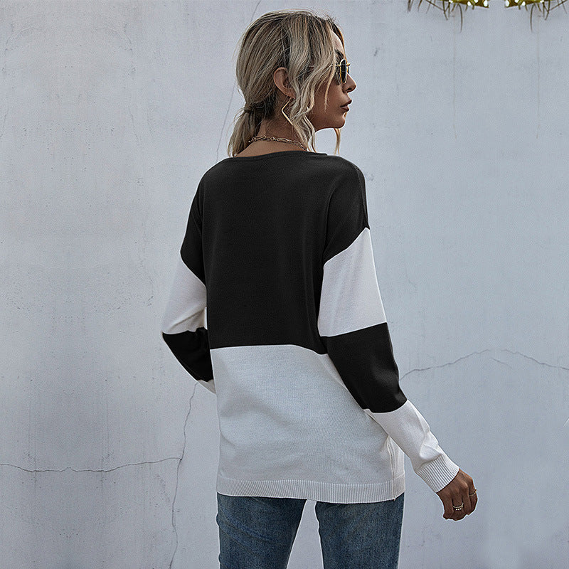 Damen Lockere Strickpullover im Blockmuster mit V‑Ajour‑Detail Nord Taschen