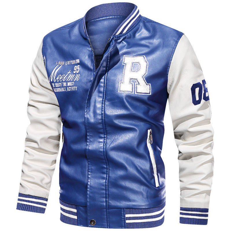 Herren Varsity-Bomberjacke im College-Stil aus Kunstleder mit bestickten Logos & kontrastreichen Ärmeln Nord Taschen