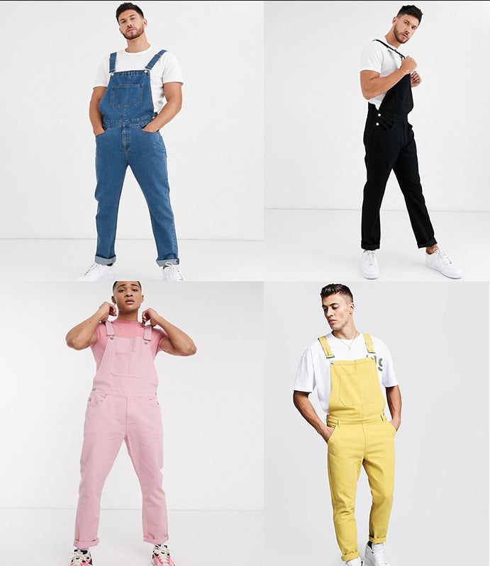 Herren Denim-Latzhose mit Taschen und verstellbaren Trägern