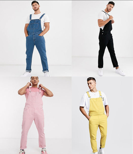 Herren Denim-Latzhose mit Taschen und verstellbaren Trägern