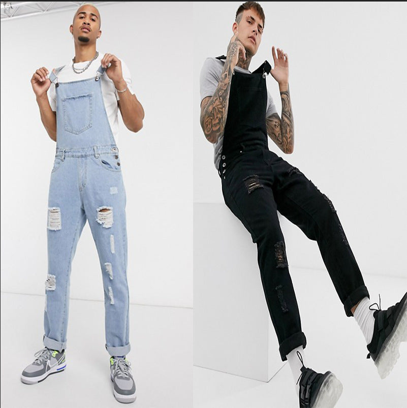 Herren Denim-Latzhose mit lässigen Destroyed-Details