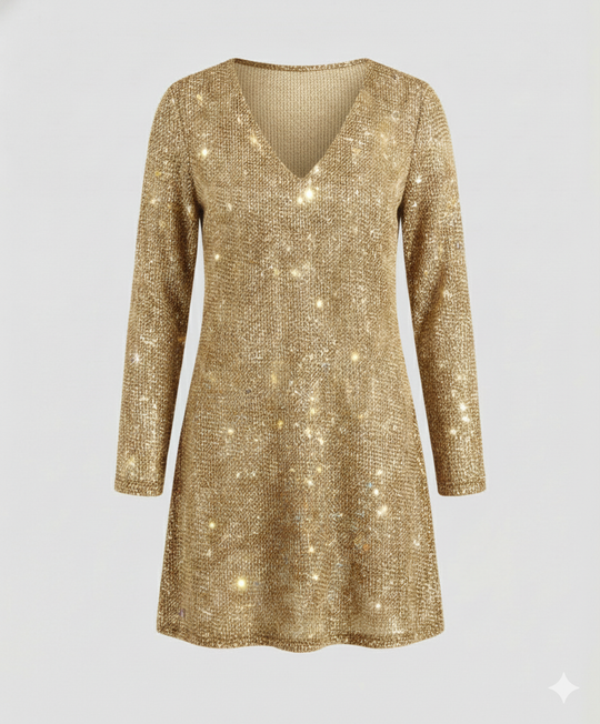 Damen Pailletten Kleid Langarm