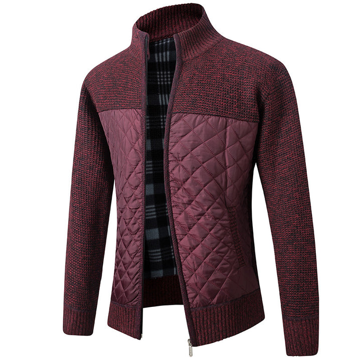 Herren gesteppter Strickcardigan mit Stehkragen, Thermofutter und Reißverschluss Nord Taschen
