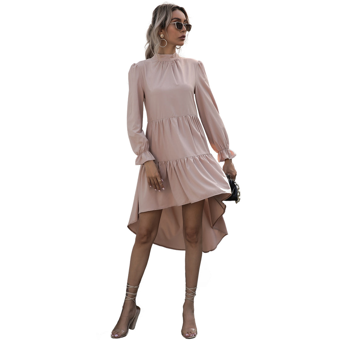 Damen Elegantes Hochgeschlossenes Kleid mit Rüschen Nord Taschen