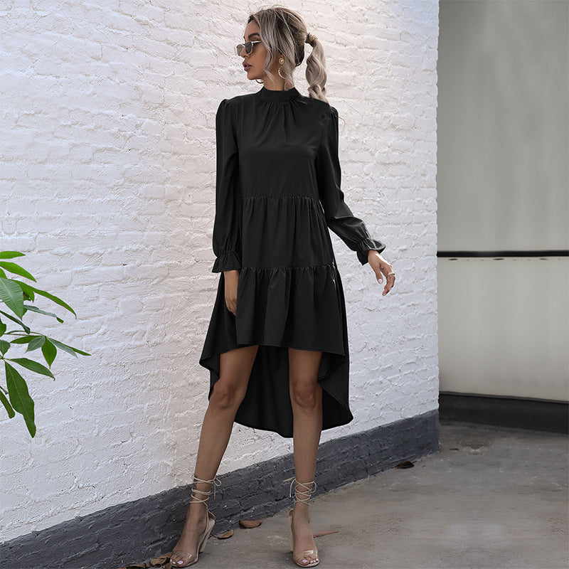 Damen Asymmetrisches Stufenkleid mit Stehkragen und geraffter Taille Nord Taschen