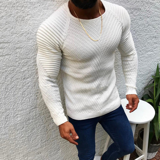 Herren strukturierter Slim-Fit Raglanpullover aus feinem Rippen- und Waffelstrick Nord Taschen