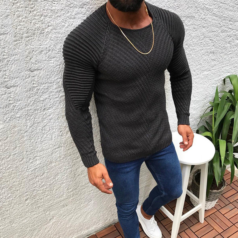 Herren strukturierter Slim-Fit Raglanpullover aus feinem Rippen- und Waffelstrick Nord Taschen