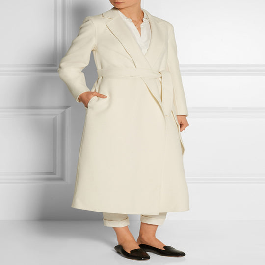 Damen Bodenlanger Wickel-Longcoat aus Woll-Kaschmirmix mit tailliertem Bindegürtel Nord Taschen