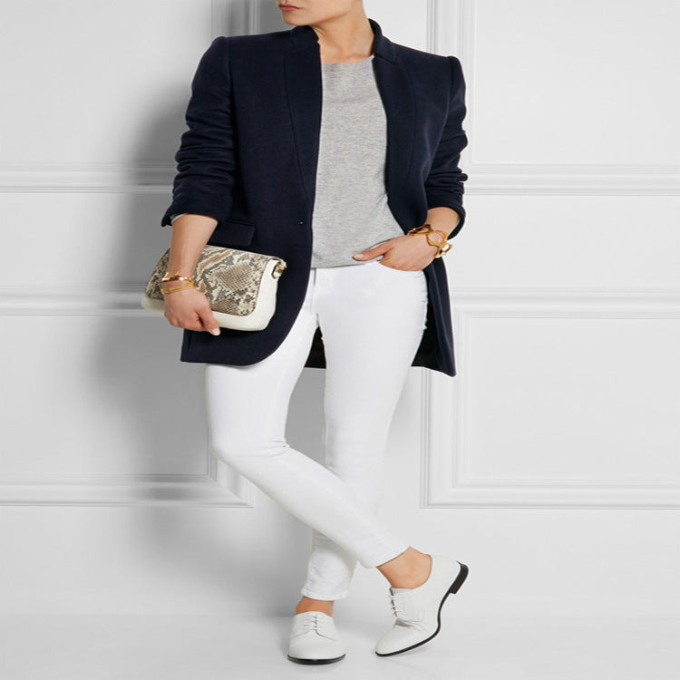 Damen Midilanger strukturiertes Longblazer‑Mantel mit schmalem Stehkragen und Pattentaschen Nord Taschen