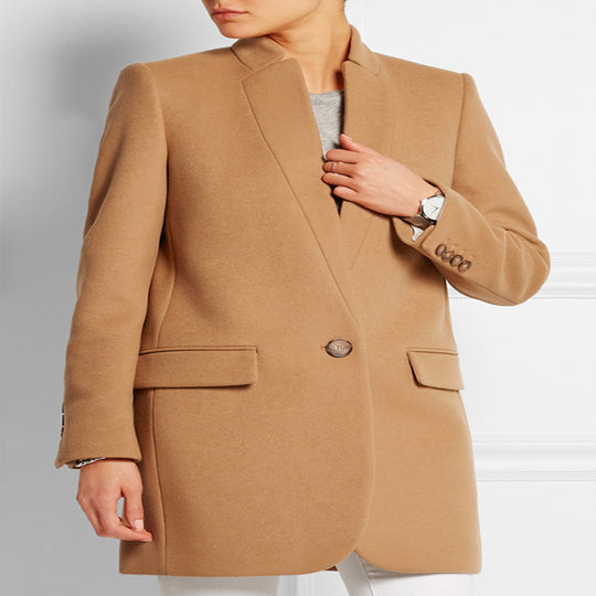 Damen Midilanger strukturiertes Longblazer‑Mantel mit schmalem Stehkragen und Pattentaschen Nord Taschen