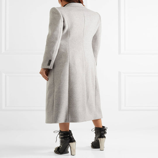 Damen Doppelreihiger Taillierter Wollmix‑Longcoat im schlanken Tailoring‑Stil Nord Taschen