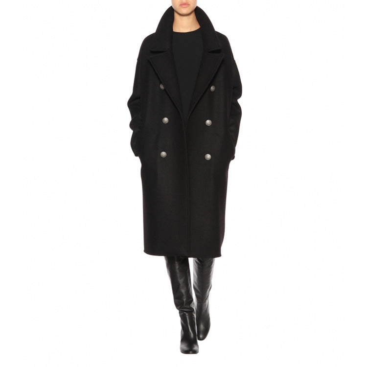 Damen Oversize Zweireihiger Longcoat mit weitem Schalkragen und relaxed Tailoring Nord Taschen