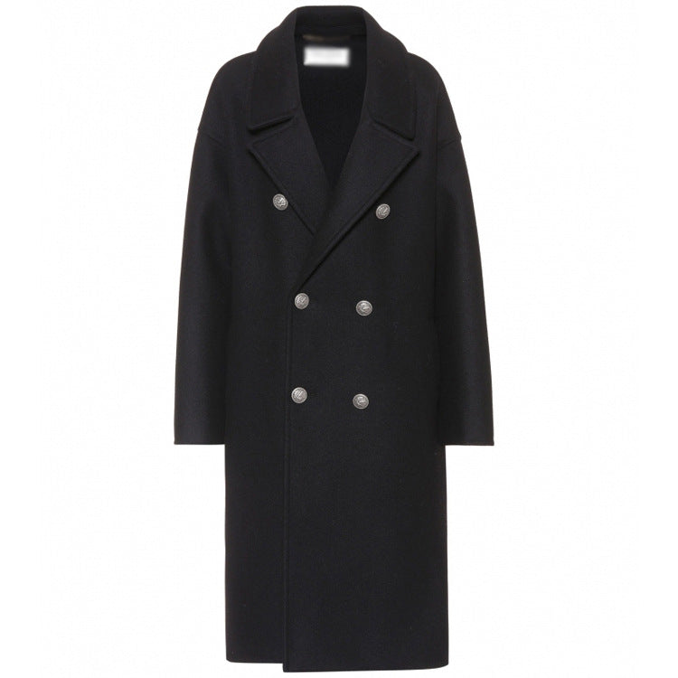 Damen Oversize Zweireihiger Longcoat mit weitem Schalkragen und relaxed Tailoring Nord Taschen