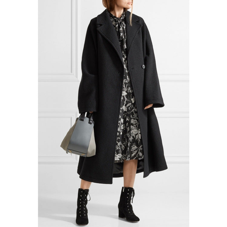 Damen Oversized Einreihiger Wollmix-Longcoat mit fallender Silhouette Nord Taschen