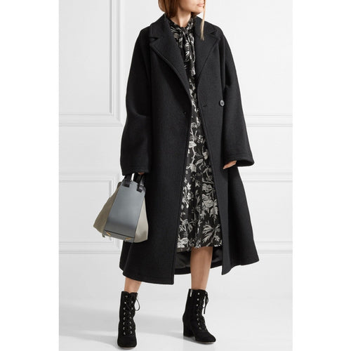 Damen Oversized Einreihiger Wollmix-Longcoat mit fallender Silhouette Nord Taschen