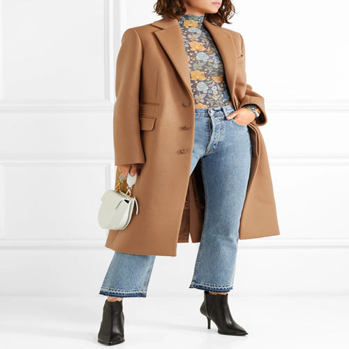 Damen Einreihiger Wollmix-Longcoat mit klarem Tailoring und Pattentaschen Nord Taschen