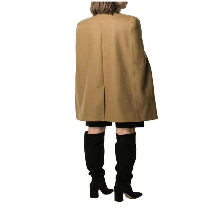 Damen Wollmix‑Cape mit Stehkragen, verdeckten Armöffnungen und puristischem Tailoring Nord Taschen