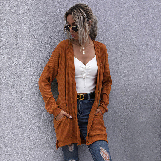 Damen Langer Oversize Strickcardigan mit Strukturstrick, offenen Taschen und lässigem Schnitt Nord Taschen