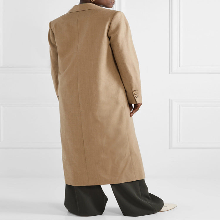Damen Maxilanger minimalistischer Einreihiger Wollmix-Longcoat mit offenem Schalkragen Nord Taschen