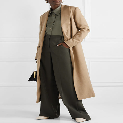 Damen Maxilanger minimalistischer Einreihiger Wollmix-Longcoat mit offenem Schalkragen Nord Taschen
