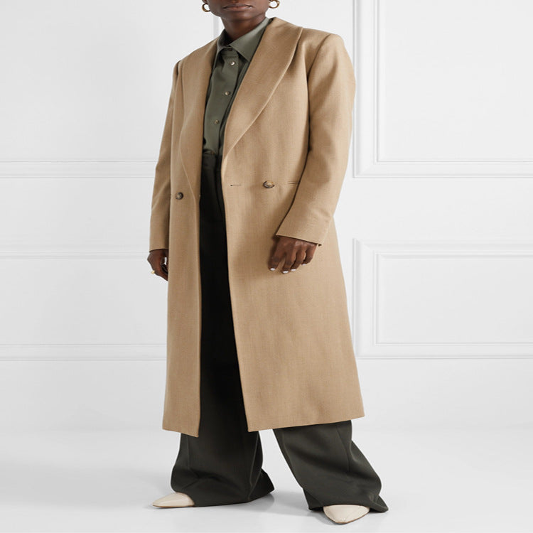 Damen Maxilanger minimalistischer Einreihiger Wollmix-Longcoat mit offenem Schalkragen Nord Taschen