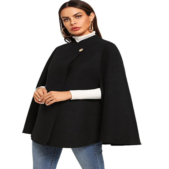 Damen Kurz-Capecoat im Mantelstil mit Stehkragen und verdeckter Knopfblende Nord Taschen