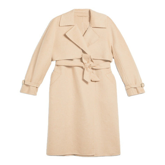 Damen Wollmantel mit Cape‑Schulter und Taillengürtel Nord Taschen
