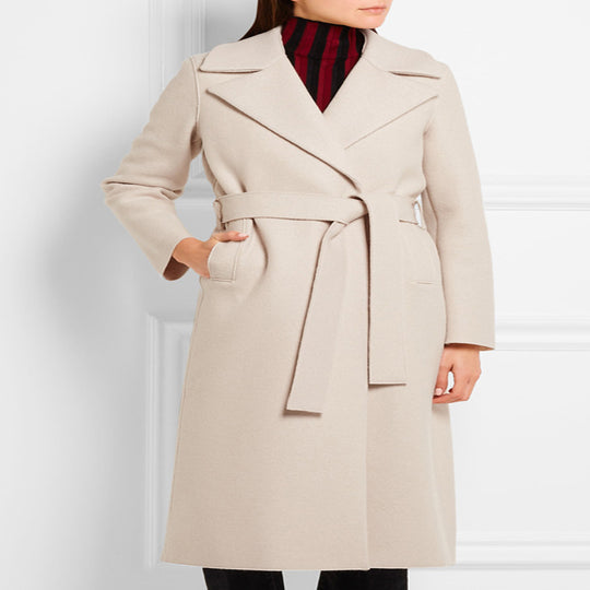 Damen Eleganter Taillierter Mantel im Wickelstil aus Woll-Kaschmir-Mix Nord Taschen