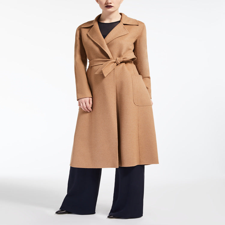 Damen Taillierter Wickelmantel aus Woll-Kaschmirmix mit A‑Linie, Gürtel und aufgesetzten Taschen Nord Taschen