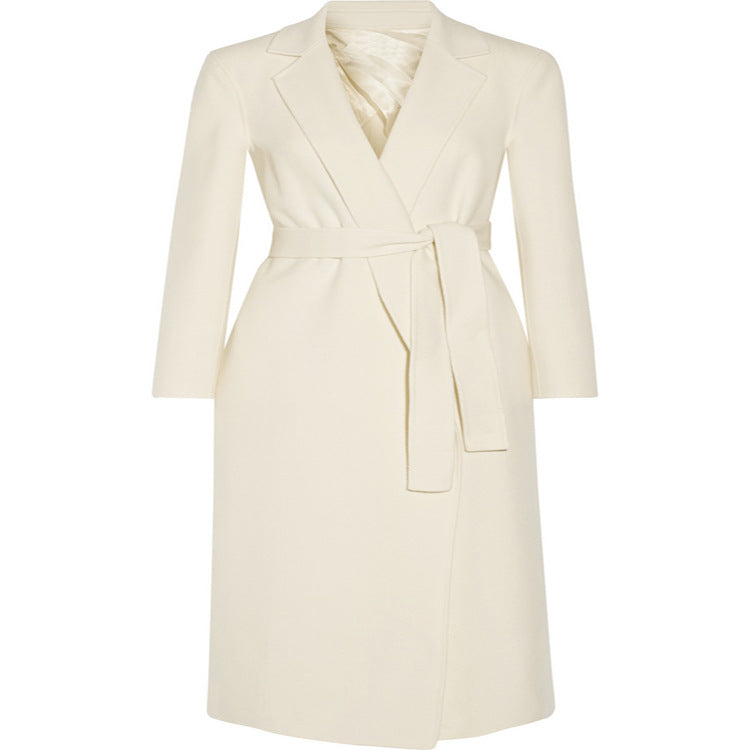 Damen Bodenlanger Wickel-Longcoat aus Woll-Kaschmirmix mit tailliertem Bindegürtel Nord Taschen