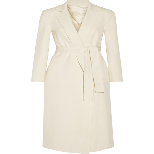 Damen Bodenlanger Wickel-Longcoat aus Woll-Kaschmirmix mit tailliertem Bindegürtel Nord Taschen