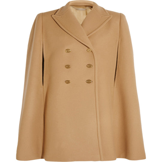 Damen taillierter Wollmix-Cape-Mantel mit verdeckten Armöffnungen und Zweireiher-Tailoring Nord Taschen