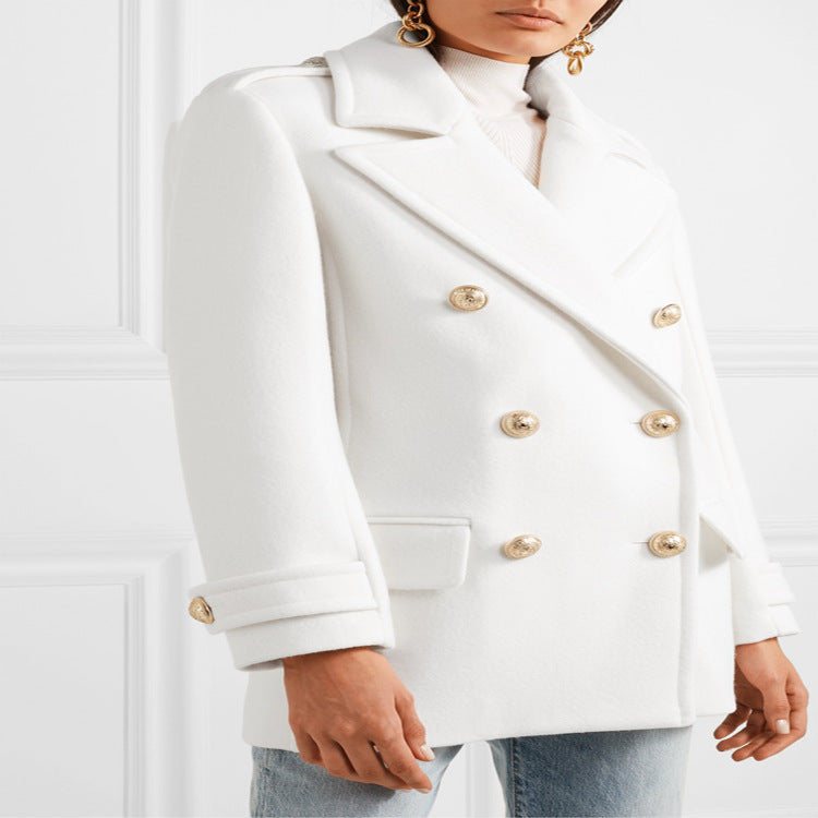 Damen Zweireihiger Kurzmantel im Marine‑Tailoring mit goldenen Zierknöpfen Nord Taschen