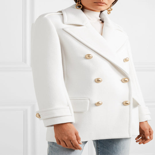 Damen Zweireihiger Kurzmantel im Marine‑Tailoring mit goldenen Zierknöpfen Nord Taschen