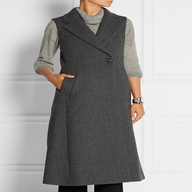 Damen Ärmelloser Wollmix-Mantel mit ausgestellter A‑Linien‑Silhouette und Ein‑Knopf‑Front Nord Taschen